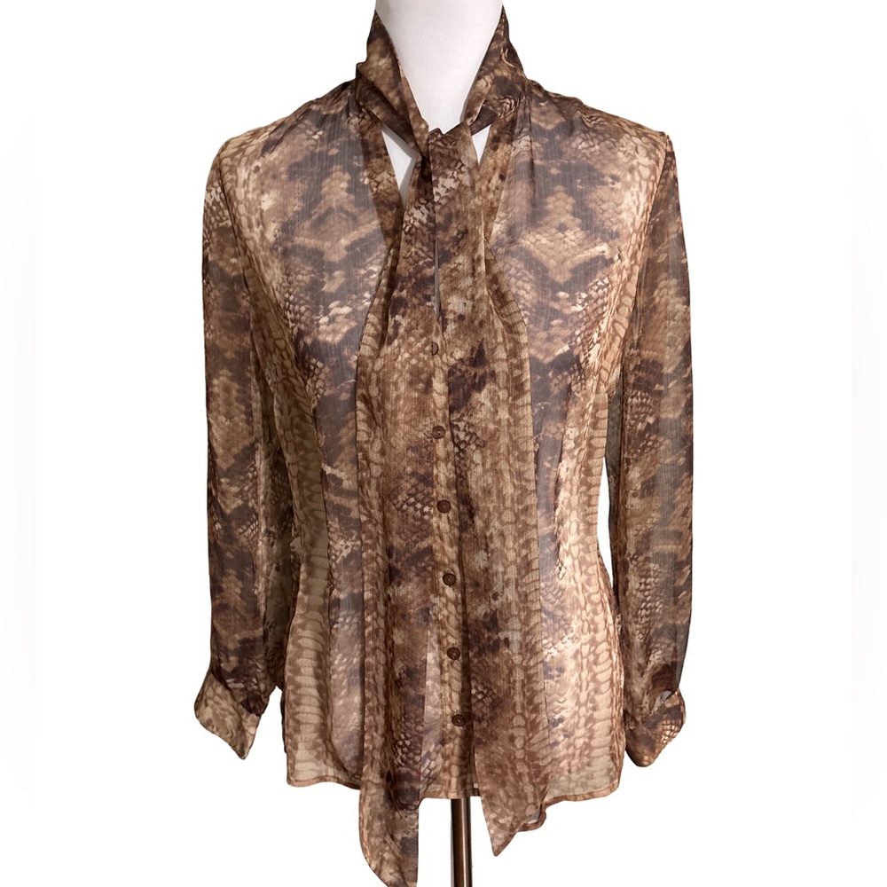 Chico's Brown Sheer Tie Neck Blouse
